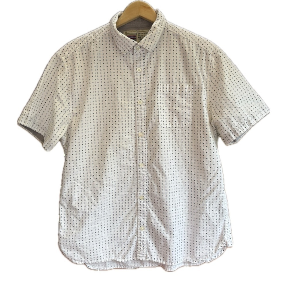 Counter Intelligence Men’s White Anchor Print Short Sleeve Button Up Shirt Large